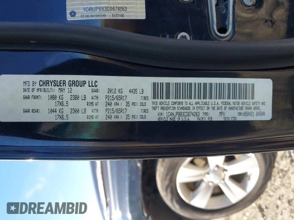 2012 Jeep Patriot Sport with VIN 1C4NJPBB3CD674263, listed as a IAAI auction lot 41432256 with 97,867 mi miles and . Bid and sale history available at DreamBid. Image 9.