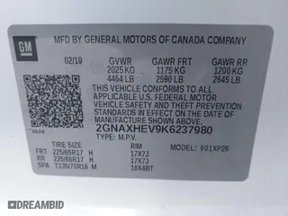 2019 Chevrolet Equinox LS with VIN 2GNAXHEV9K6237980, listed as a IAAI auction lot 41265515 with 84,437 mi miles. Bid and sale history available at carsss.com. Image 9.