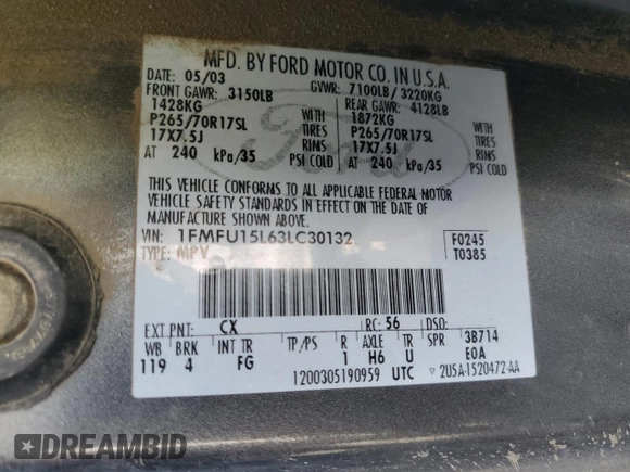 2003 Ford Expedition Special Service with VIN 1FMFU15L63LC30132, listed as a Copart auction lot 48358465 with 234,139 mi miles and Salvage Title. Bid and sale history available at carsss.com. Image 13.