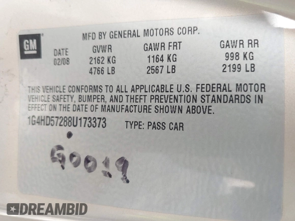 2008 Buick Lucerne CXL with VIN 1G4HD57288U173373, listed as a IAAI auction lot 42004265 with Not Provided miles and . Bid and sale history available at DreamBid. Image 9.