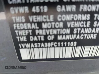 2015 Volkswagen Passat Limited Edition with VIN 1VWAS7A39FC111103, listed as a IAAI auction lot 42080439 with 121,634 mi miles and . Bid and sale history available at DreamBid. Image 9.