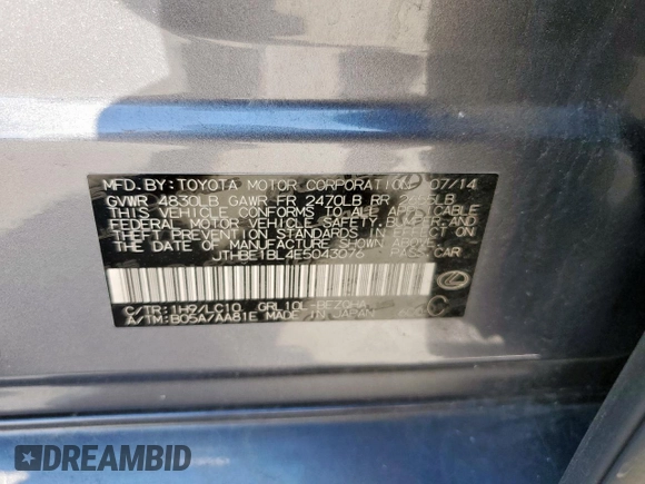 2014 Lexus GS 350 with VIN JTHBE1BL4E5043076, listed as a Copart auction lot 45800745 with 272,104 mi miles and Salvage Title. Bid and sale history available at DreamBid. Image 14.