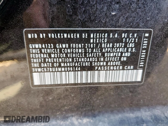 2021 Volkswagen Jetta S with VIN 3VWC57BU8MM096144, listed as a Copart auction lot 61259265 with 26,928 mi miles and Salvage title. Bid and sale history available at DreamBid. Image 13.