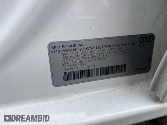 2013 Audi A4 Premium z VIN WAUBFAFL0DN036100, wystawiony jako IAAI lot #42399406 z przebiegiem 137 757 mil mil oraz . Historia ofert i sprzedaży dostępna na DreamBid. Obrazek 8.