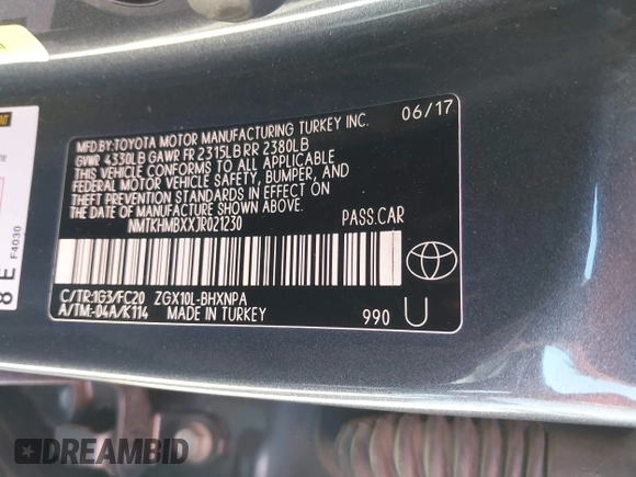 2018 Toyota C-HR XLE with VIN NMTKHMBXXJR021230, listed as a IAAI auction lot 41684693 with 157,438 mi miles and . Bid and sale history available at DreamBid. Image 9.
