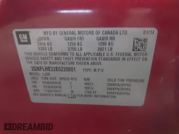 2014 Chevrolet Equinox LTZ with VIN 2GNFLHE32E6220801, listed as a IAAI auction lot 40305861 with 172,713 mi miles. Bid and sale history available at carsss.com. Image 9.