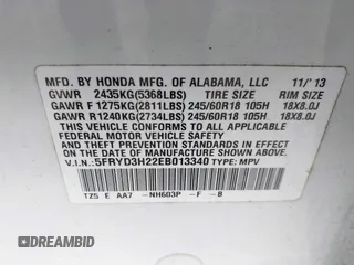 2014 Acura MDX with VIN 5FRYD3H22EB013340, listed as a IAAI auction lot 41709170 with 166,309 mi miles and . Bid and sale history available at DreamBid. Image 9.