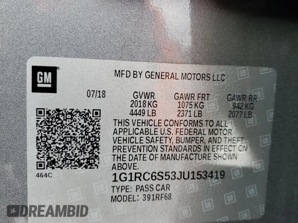 2018 Chevrolet Volt LT with VIN 1G1RC6S53JU153419, listed as a Copart auction lot 49451285 with 93,260 mi miles and Salvage Title. Bid and sale history available at carsss.com. Image 14.
