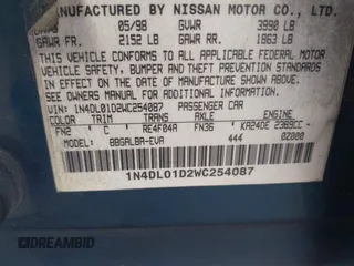 1998 Nissan Altima XE with VIN 1N4DL01D2WC254087, listed as a IAAI auction lot 42184722 with 255,372 mi miles and . Bid and sale history available at carsss.com. Image 9.
