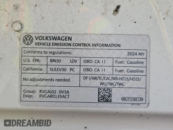 2024 Volkswagen Tiguan SE z VIN 3VV3B7AX3RM105123, wystawiony jako IAAI lot #42796460 z przebiegiem 36 543 mil mil oraz . Historia ofert i sprzedaży dostępna na DreamBid. Obrazek 18.