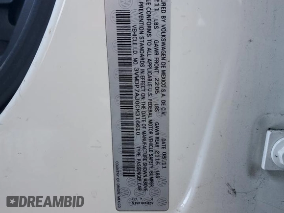 2012 Volkswagen Jetta SE with VIN 3VWDP7AJ0CM316610, listed as a Copart auction lot 81082534 with 117,677 mi miles and Salvage title. Bid and sale history available at DreamBid. Image 12.