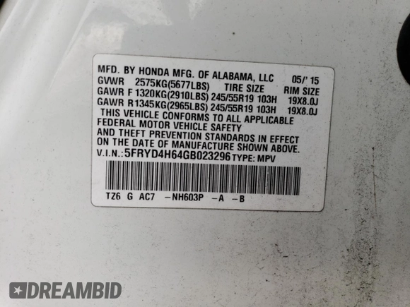 2016 Acura MDX w/Tech/Entertainment with VIN 5FRYD4H64GB023296, listed as a Copart auction lot 61388803 with 157,983 mi miles. Bid and sale history available at carsss.com. Image 15.