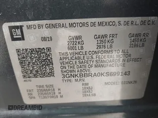 2019 Chevrolet Blazer z VIN 3GNKBBRA0KS699143, wystawiony jako IAAI lot #42147940 z przebiegiem 45 734 mil mil oraz . Historia ofert i sprzedaży dostępna na DreamBid. Obrazek 9.