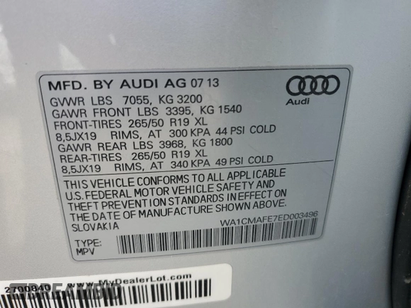 2014 Audi Q7 3.0L TDI Premium with VIN WA1CMAFE7ED003496, listed as a Copart auction lot 85289754 with 164,614 mi miles and Clean Title. Bid and sale history available at carsss.com. Image 13.
