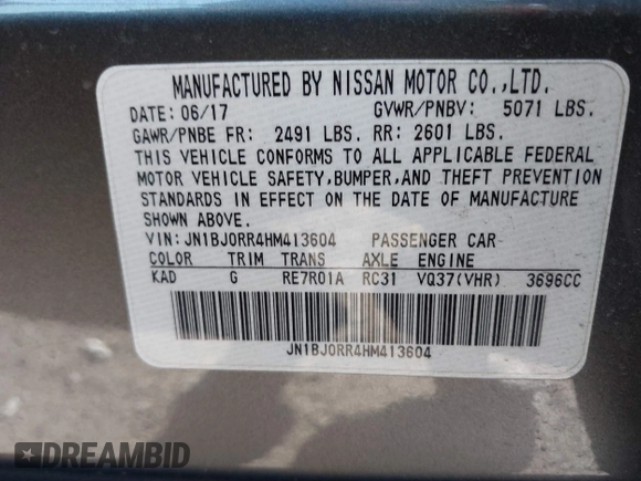 2017 Infiniti QX50 with VIN JN1BJ0RR4HM413604, listed as a IAAI auction lot 41310296 with 113,426 mi miles and . Bid and sale history available at DreamBid. Image 9.
