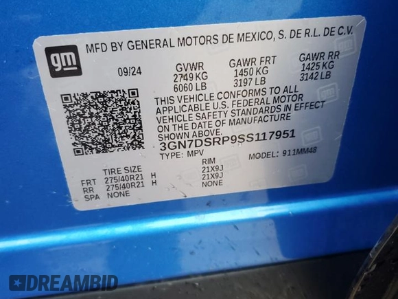 2025 Chevrolet Equinox EV RS z VIN 3GN7DSRP9SS117951, wystawiony jako Copart lot #43405775 z przebiegiem 1 784 mil mil oraz Czysty tytuł • Clean title. Historia ofert i sprzedaży dostępna na DreamBid. Obrazek 13.