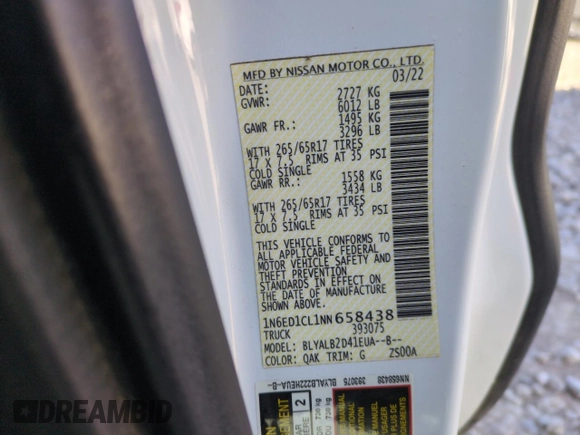 2022 Nissan Frontier S z VIN 1N6ED1CL1NN658438, wystawiony jako Copart lot #88987045 z przebiegiem 45 704 mil mil oraz Szkoda całkowita • Salvage title. Historia ofert i sprzedaży dostępna na DreamBid. Obrazek 12.
