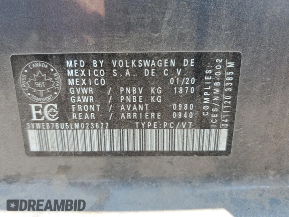 2020 Volkswagen Jetta SEL z VIN 3VWEB7BU5LM023622, wystawiony jako Copart lot #62108845 z przebiegiem 236 260 mil mil oraz Szkoda całkowita • Salvage title. Historia ofert i sprzedaży dostępna na DreamBid. Obrazek 13.
