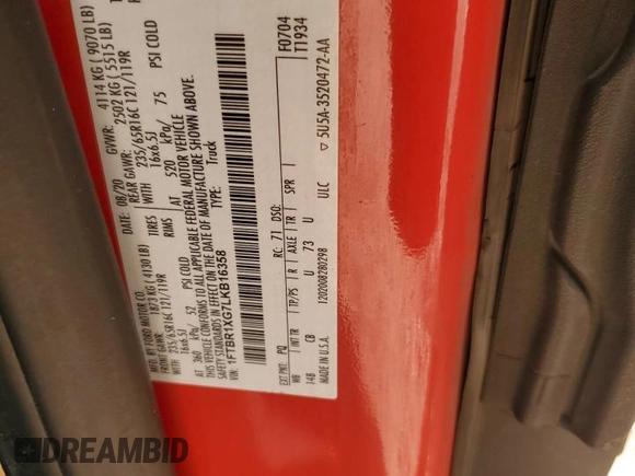 2020 Ford Transit Cargo with VIN 1FTBR1XG7LKB16358, listed as a Copart auction lot 59807995 with 72,135 mi miles and Salvage title. Bid and sale history available at DreamBid. Image 14.