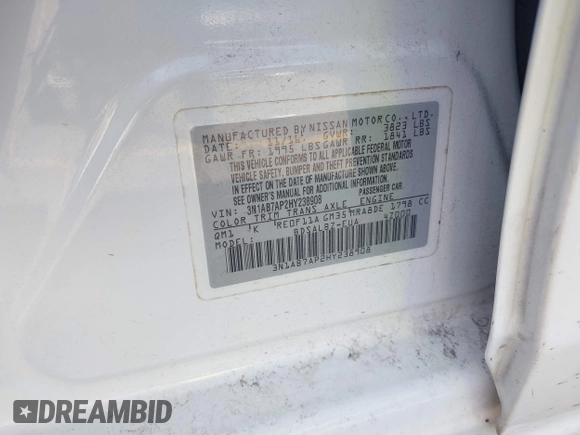 2017 Nissan Sentra S with VIN 3N1AB7AP2HY238908, listed as a IAAI auction lot 42601802 with 200,262 mi miles and . Bid and sale history available at DreamBid. Image 9.