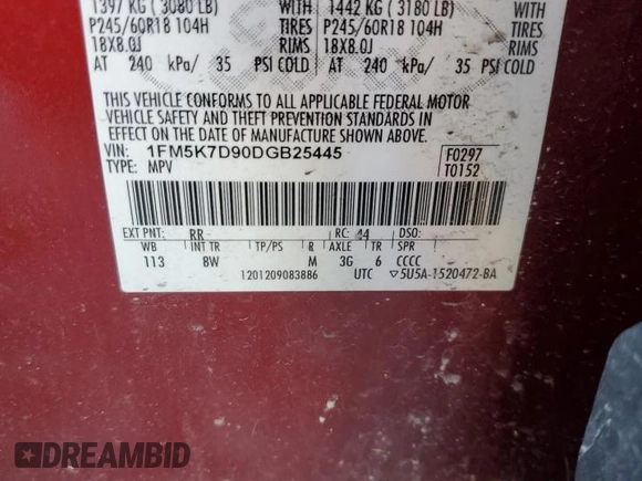 2013 Ford Explorer XLT z VIN 1FM5K7D90DGB25445, wystawiony jako Copart lot #47081945 z przebiegiem 154 037 mil mil oraz Szkoda całkowita • Salvage title. Historia ofert i sprzedaży dostępna na DreamBid. Obrazek 13.