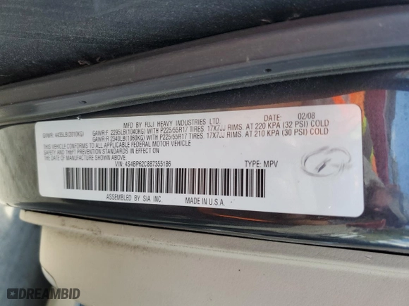 2008 Subaru Outback (Natl) Ltd with VIN 4S4BP62C887355186, listed as a Copart auction lot 69087954 with 162,648 mi miles and Salvage Title. Bid and sale history available at carsss.com. Image 13.