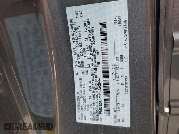 2023 Ford Bronco with VIN 1FMDE5CP1PLA92944, listed as a Copart auction lot 66625304 with 115,179 mi miles and Salvage title. Bid and sale history available at DreamBid. Image 15.