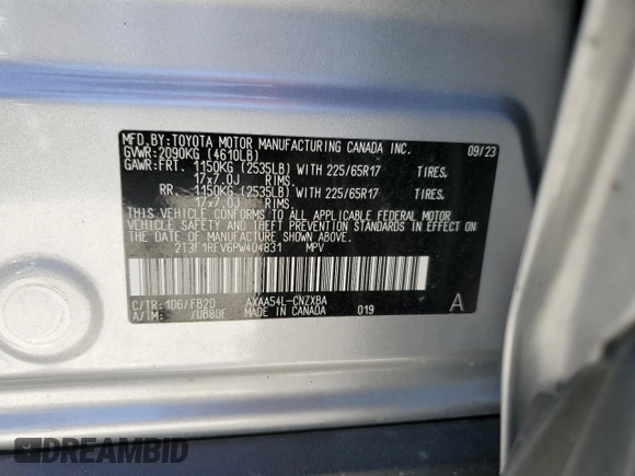 2023 Toyota RAV4 LE z VIN 2T3F1RFV6PW404831, wystawiony jako Copart lot #57941475 z przebiegiem Nie podano mil oraz Szkoda całkowita • Salvage title. Historia ofert i sprzedaży dostępna na DreamBid. Obrazek 12.