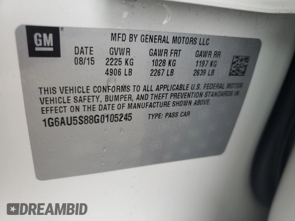 2016 Cadillac CTS V-Sport RWD with VIN 1G6AU5S88G0105245, listed as a Copart auction lot 49976395 with 69,095 mi miles and Salvage Title. Bid and sale history available at DreamBid. Image 12.