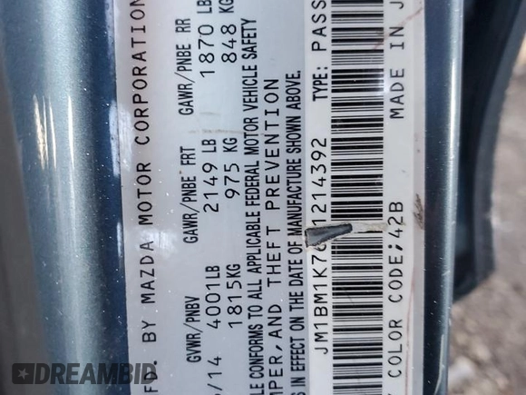 2014 Mazda 3 i Sport with VIN JM1BM1K76E1214392, listed as a Copart auction lot 42334585 with 165,202 mi miles and Salvage Title. Bid and sale history available at DreamBid. Image 12.
