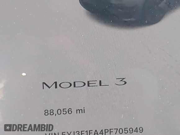 2023 Tesla Model 3 with VIN 5YJ3E1EA4PF705949, listed as a IAAI auction lot 42336682 with 88,056 mi miles and . Bid and sale history available at DreamBid. Image 15.