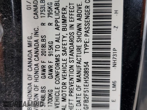 2014 Honda Civic Sedan LX with VIN 2HGFB2F51EH508954, listed as a Copart auction lot 49983775 with 179,457 mi miles and Salvage Title. Bid and sale history available at carsss.com. Image 12.