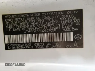 2013 Lexus IS 250 C with VIN JTHFF2C29D2527058, listed as a Copart auction lot 86412164 with 89,158 mi miles and Salvage title. Bid and sale history available at DreamBid. Image 12.
