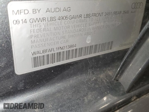 2015 Audi A4 Premium with VIN WAUBFAFL1FN013864, listed as a Copart auction lot 51519275 with 106,232 mi miles and Salvage Title. Bid and sale history available at carsss.com. Image 14.