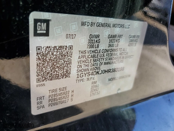 2017 Cadillac Escalade Platinum with VIN 1GYS4DKJ0HR383188, listed as a Copart auction lot 46273925 with 129,933 mi miles and Salvage Title. Bid and sale history available at carsss.com. Image 13.