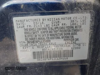 2018 Nissan Sentra SV with VIN 3N1AB7AP1JL634668, listed as a IAAI auction lot 42017714 with 81,410 mi miles. Bid and sale history available at carsss.com. Image 9.