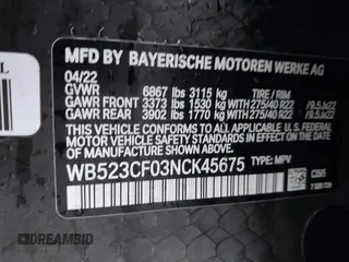 2022 BMW iX xDrive50 z VIN WB523CF03NCK45675, wystawiony jako IAAI lot #41443866 z przebiegiem 21 923 mil mil oraz . Historia ofert i sprzedaży dostępna na DreamBid. Obrazek 9.