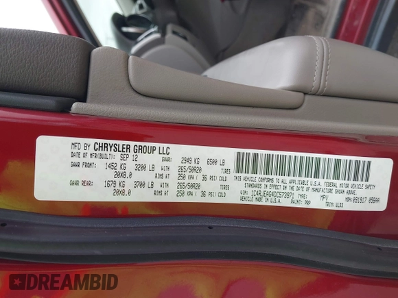 2013 Jeep Grand Cherokee Laredo with VIN 1C4RJEAG4DC573971, listed as a IAAI auction lot 41627288 with 143,256 mi miles. Bid and sale history available at carsss.com. Image 9.