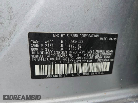 2019 Subaru Impreza z VIN 4S3GTAA6XK3735469, wystawiony jako Copart lot #58804785 z przebiegiem 142 650 mil mil oraz Czysty tytuł • Clean title. Historia ofert i sprzedaży dostępna na DreamBid. Obrazek 12.