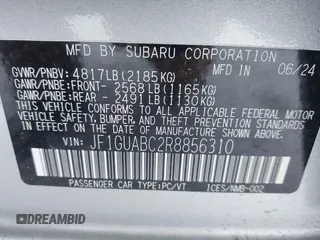2024 Subaru Impreza with VIN JF1GUABC2R8856310, listed as a IAAI auction lot 41303441 with 1,237 mi miles. Bid and sale history available at carsss.com. Image 9.