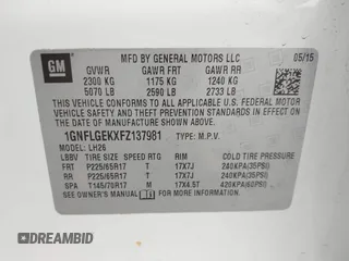 2015 Chevrolet Equinox LT with VIN 1GNFLGEKXFZ137981, listed as a IAAI auction lot 41635184 with 150,795 mi miles. Bid and sale history available at carsss.com. Image 9.