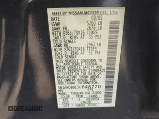 2005 Nissan Xterra SE z VIN 5N1AN08U15C648770, wystawiony jako IAAI lot #42400931 z przebiegiem 224 904 mil mil oraz . Historia ofert i sprzedaży dostępna na DreamBid. Obrazek 9.