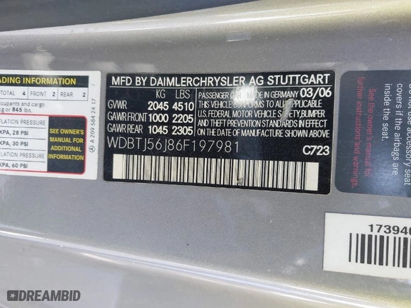 2006 Mercedes-Benz CLK-Class 3.5L with VIN WDBTJ56J86F197981, listed as a IAAI auction lot 41530032 with 242,295 mi miles. Bid and sale history available at carsss.com. Image 9.
