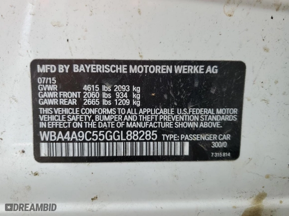 2016 BMW 4 Series 428i with VIN WBA4A9C55GGL88285, listed as a Copart auction lot 46942895 with 135,834 mi miles and Salvage Title. Bid and sale history available at carsss.com. Image 12.