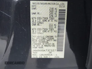 2014 Nissan Frontier SV with VIN 1N6AD0EV5EN737327, listed as a IAAI auction lot 41436164 with 55,866 mi miles and . Bid and sale history available at DreamBid. Image 9.