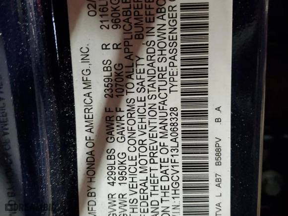 2020 Honda Accord Sedan LX with VIN 1HGCV1F13LA068328, listed as a Copart auction lot 51342435 with 41,056 mi miles and Salvage Title. Bid and sale history available at carsss.com. Image 13.