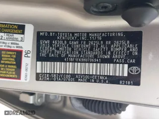 2017 Toyota Camry XLE with VIN 4T1BF1FK9HU706941, listed as a IAAI auction lot 41897036 with 103,556 mi miles. Bid and sale history available at carsss.com. Image 9.