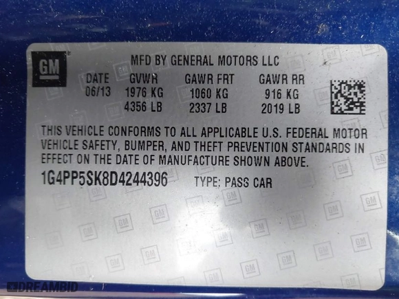 2013 Buick Verano with VIN 1G4PP5SK8D4244396, listed as a IAAI auction lot 41808527 with 72,542 mi miles. Bid and sale history available at carsss.com. Image 9.
