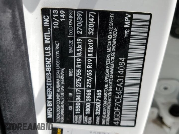 2014 Mercedes-Benz GL 450 z VIN 4JGDF7CE4EA314084, wystawiony jako Copart lot #59593195 z przebiegiem 161 026 mil mil oraz Szkoda całkowita • Salvage title. Historia ofert i sprzedaży dostępna na DreamBid. Obrazek 13.