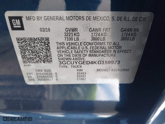 2019 Chevrolet Silverado 1500 LTZ with VIN 3GCUYGED4KG159973, listed as a IAAI auction lot 41210958 with 32,046 mi miles. Bid and sale history available at carsss.com. Image 9.